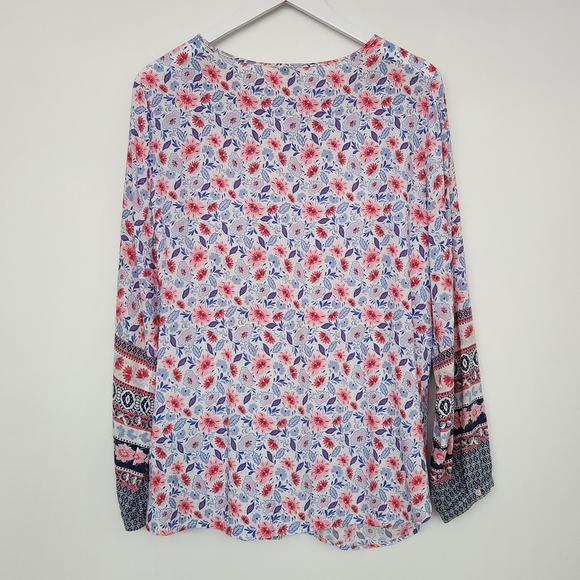 Talbots Woman's Blue Pink White Long Sleeve Soft Rayon Tunic Top Size X - Picture 9 of 9